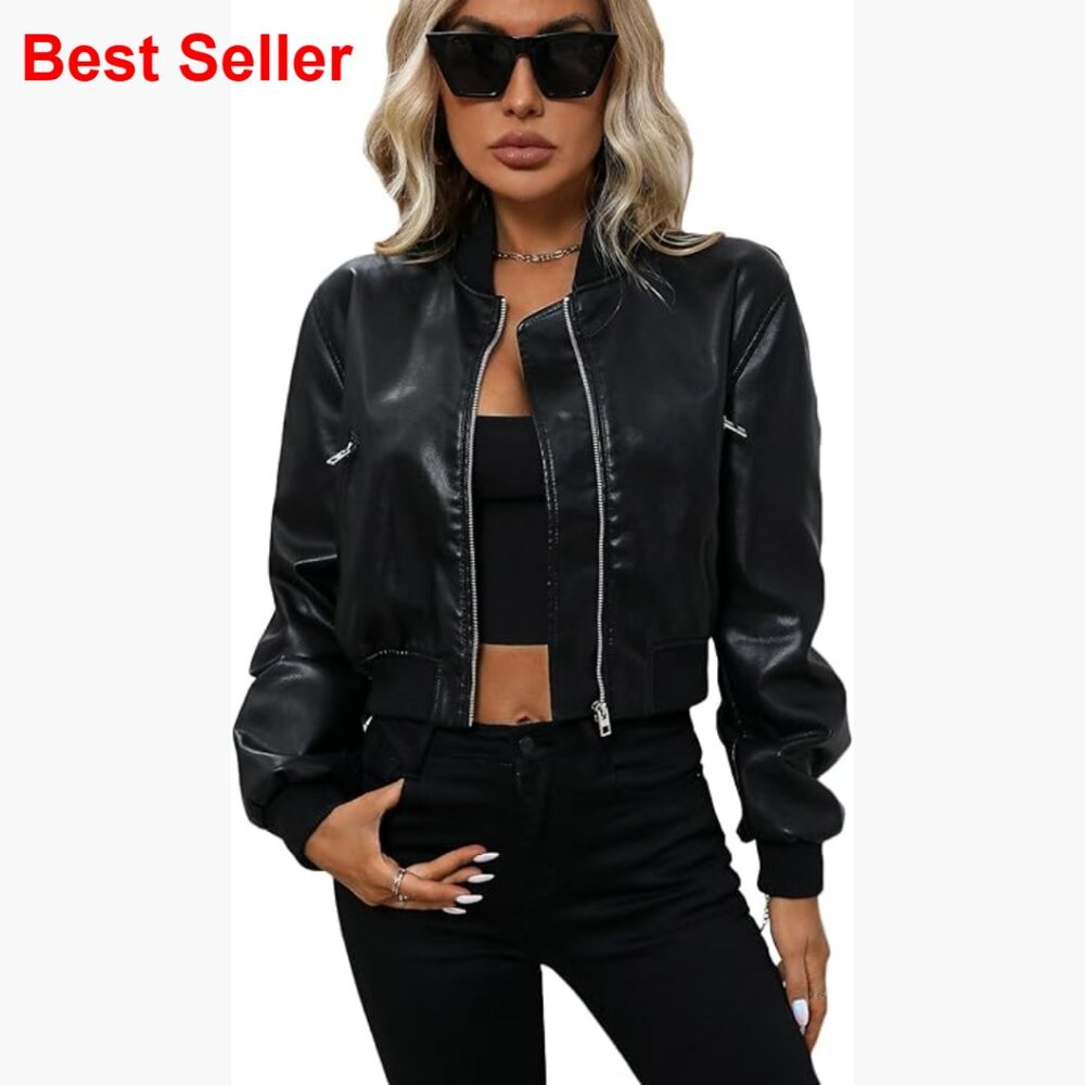 Faux Leather Varsity Jacket Biker Baseball Streetwear Casual Coat